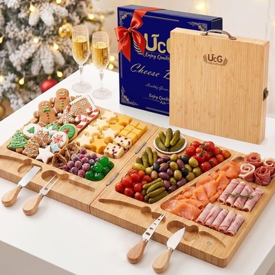 Tabla De Quesos Plegable De Bambu Con Juego De Cuchillos Para Regalo