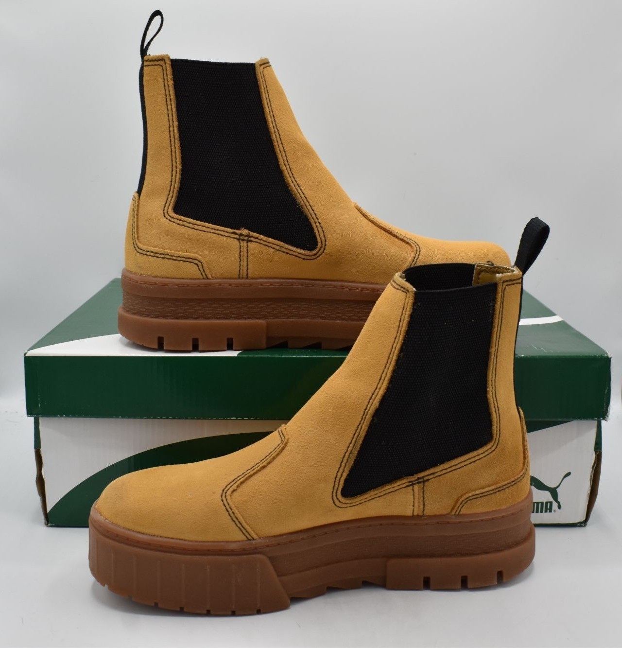 Puma Womens 7.5 Mayze Suede Brown Taffy Tan Platform Chelsea Boots Shoes thumbnail 9