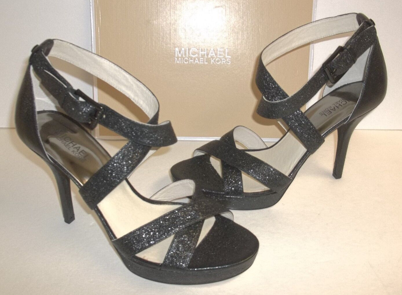 Michael Kors Size 10 M Evie Platform Black Leather Sandals New Women's Shoes
