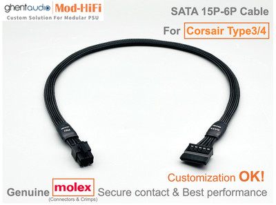  SATA Power Cable for Corsair Type4 (AX, HX, RMi, RMx...) - 12'' / 24'' Available