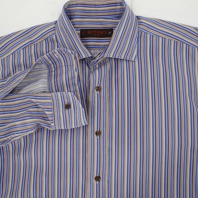 ETRO Milano dress Shirt mens 42 Long Sleeve Button Up Striped Made in Italy