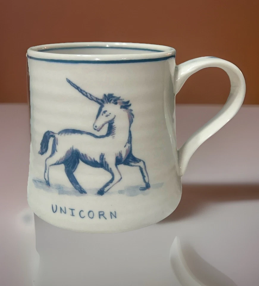 Anthropologie Molly Hatch Blue & White Unicorn Stoneware Mug Collectible - Image 2 of 4