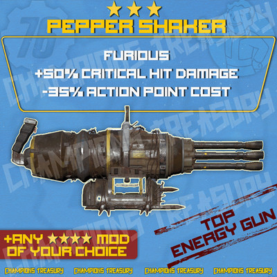 FALLOUT 76 PC FURIOUS +50% CRIT DAMAGE -35% AP COST PEPPER SHAKER +4 STARS MOD