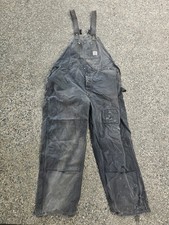 Carhartt Distressed Overalls Mens 40x32 Black Duck Bib Carpenter Double Knee
