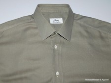 Brioni Italy Luxury Cotton Shirt Men  s L Gray Gold White   Excellent Condition
