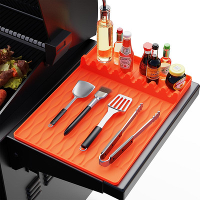 Silicone Grill Tool Mat for Blackstone, Heat Resistant Spatula Mat with Drip Pad