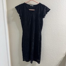 People Black Floral Lace Lined Sheath Dress Round Neck Sleeveless S