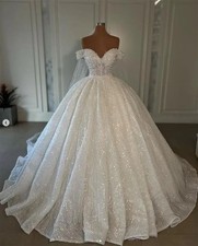 Abito da sposa scintillante principessa spalle scoperte paillettes dolcevita perline abito da sposa