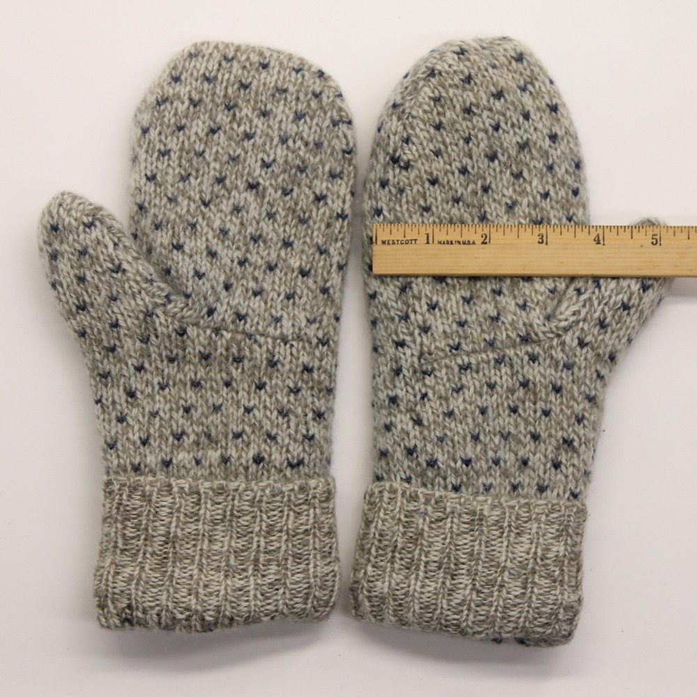 Gray with blue pattern wool knit mitten fleece li… - image 4