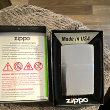 Zippo Genuine Windproof Lighter Model 200 Brushed Chrome Finish Made in USA
