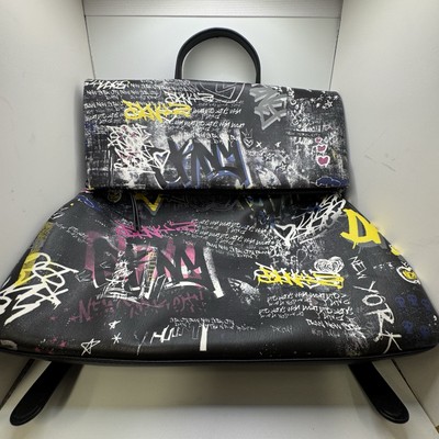 DKNY Street Graffiti Print Backpack   Black Multicolor   17 x11.5    Urban Style