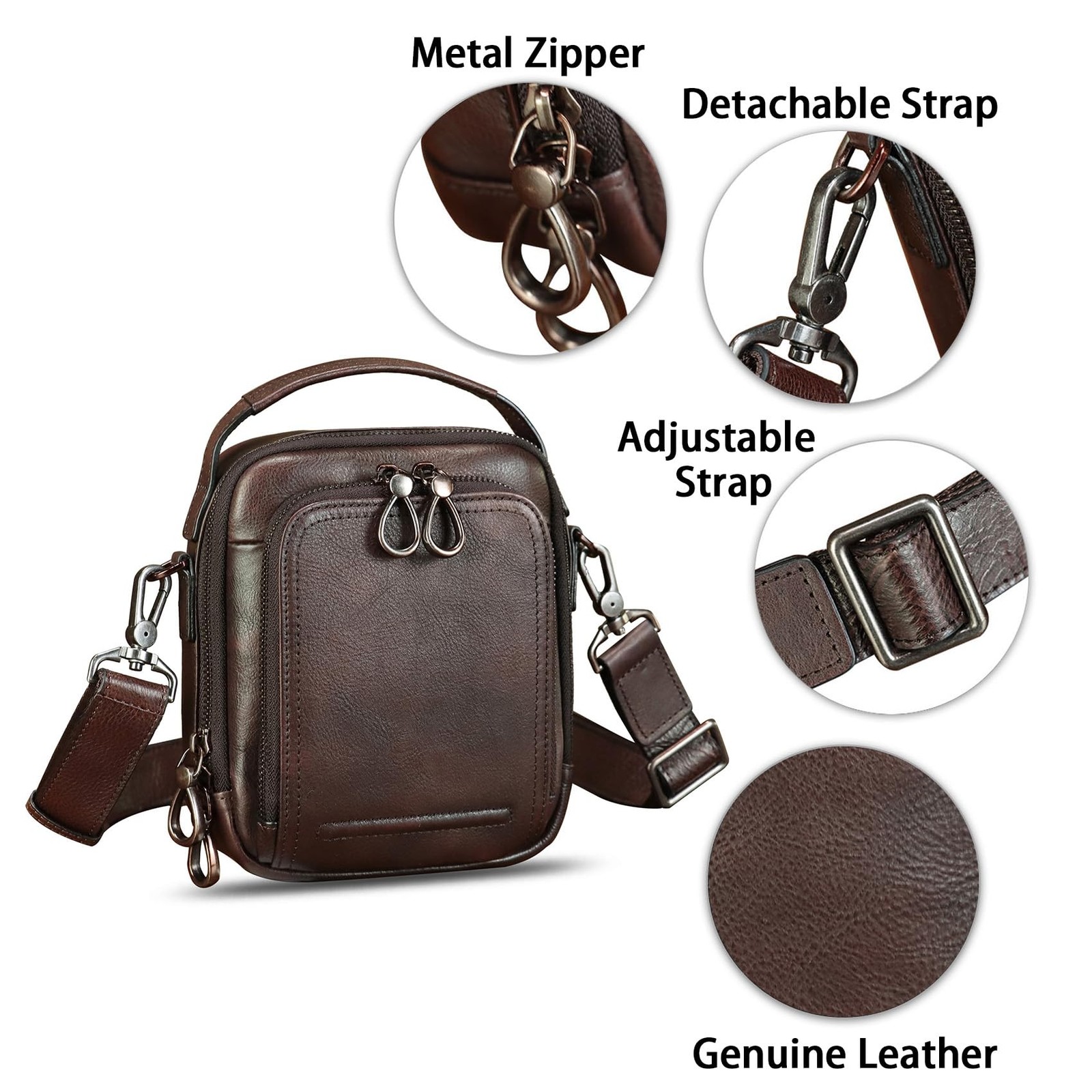 Genuine Leather Messenger Bag for Men Small Sling Purse Crossbody Shoulder Ba...
