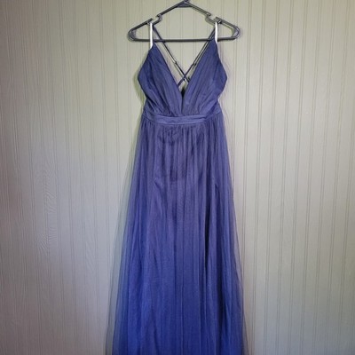 Lulus Rare Beauty Tulle Backless Maxi Dress Adjustable Navy Blue Women's Large