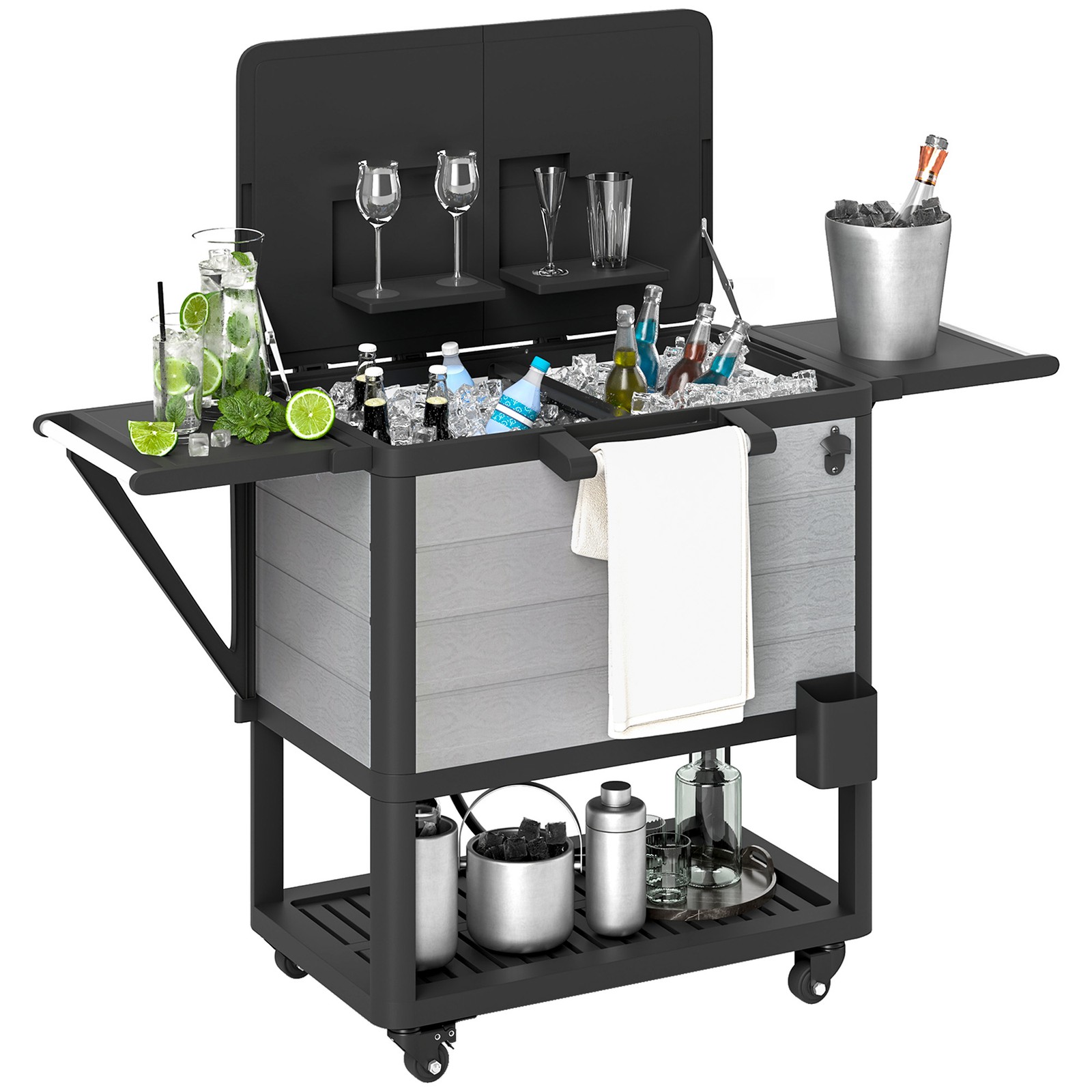 Cart 104 Quart Rolling Ice Chest With Shelves, Gray
