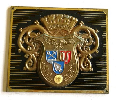 Plakette 12. Intern. Zielfahrt zur Stadt Erding 1979 Motor Sportclub Erding ADAC