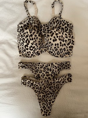 Victoria Secret 2 Cheetah Bras 34C & 2 Thongs M ~NWOT~