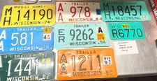 9 Wisconsin - old Trailer Mobile Home Motorcycle license plates