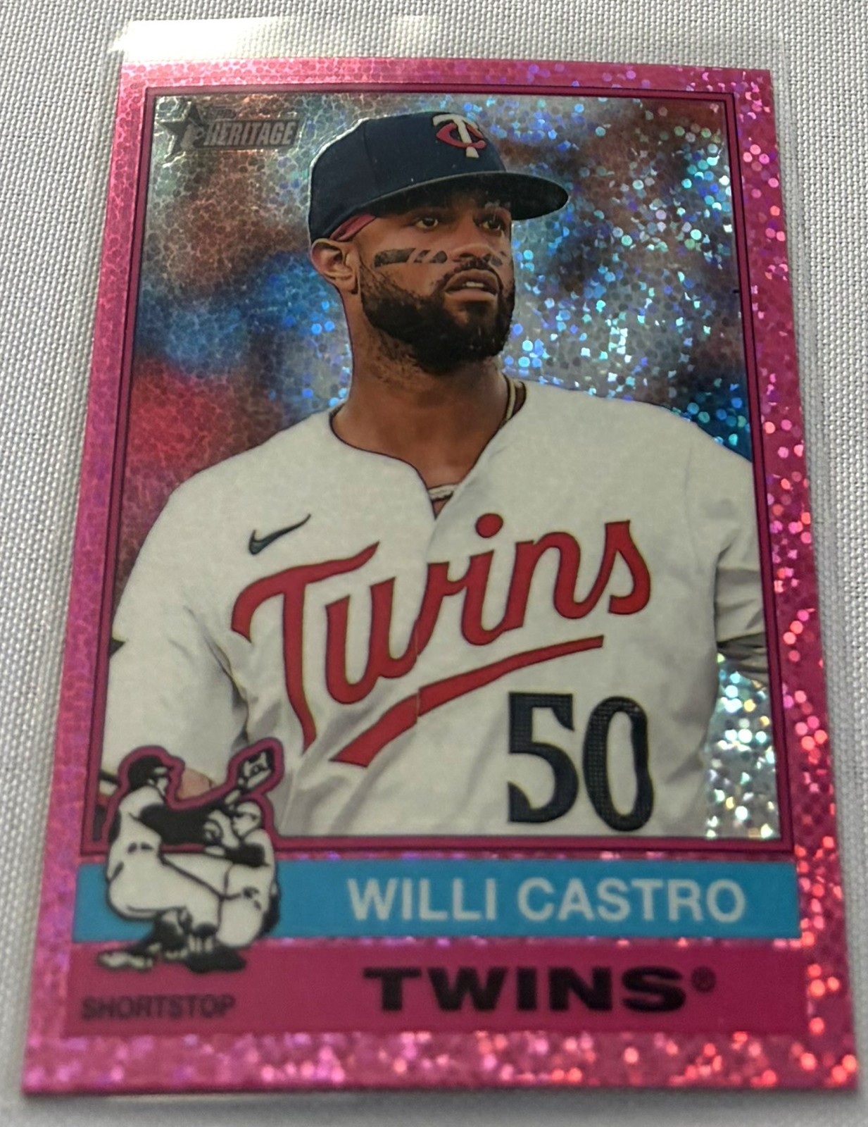 2025 Topps Heritage Baseball Willi Castro Minnesota Twins Pink Sparkle Refractor