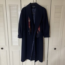 Donnybrook Vintage Women  s Navy Long Button Overcoat w/Scarf 100 Wool Petite 8P