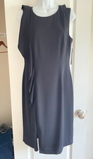 Tahari ASL Black Solid Scoop Neck Sleeveless Sheath Ruffle Knee Dress Size 8