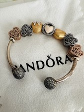 Authentic Pandora 7-charms Bracelet 17cm Silver 925 ring set Loving Hearts Theme