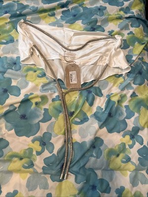 Christie DIAMANTE rope cowl neck top XXL White NWT