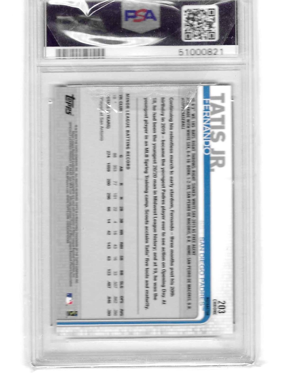Fernando Tatis Jr. 2019 Topps Chrome #203 X-Fractor Rookie Padres PSA 9 view 2