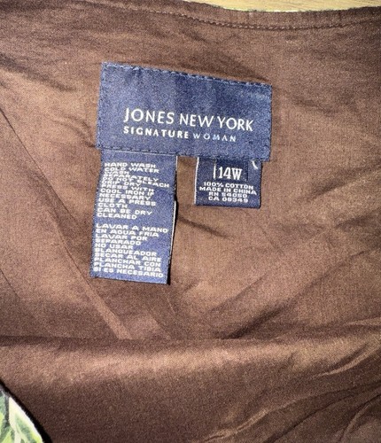 Jones New York Signature braun/blattgrün Druck volle Baumwolle Kleid Rock 14W - Bild 5 von 5