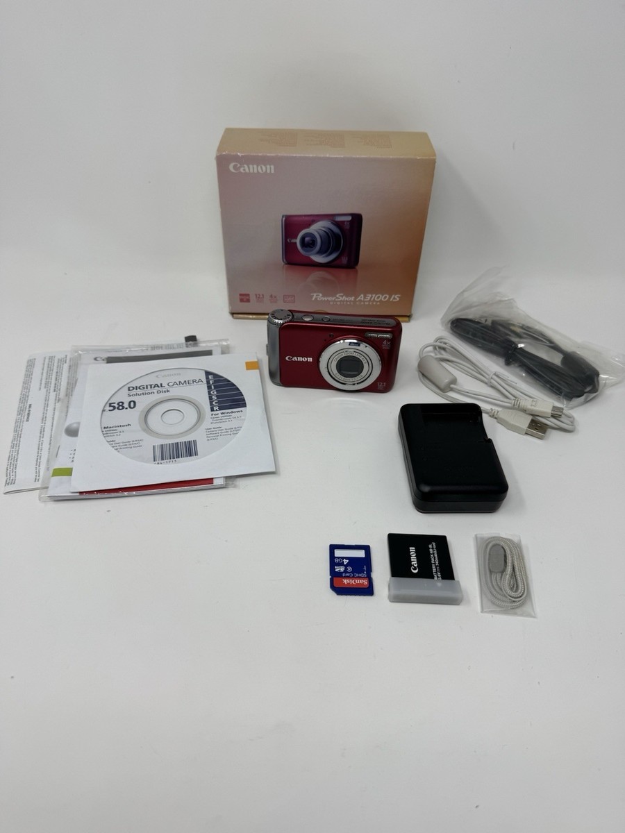 Canon PowerShot A3100 IS 12.1MP Digital Camera - Red for sale