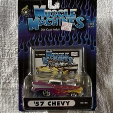 Muscle Machines 1957 Chevy '57 Chevy 1:64 Diecast Car Purple/Yellow Unopened