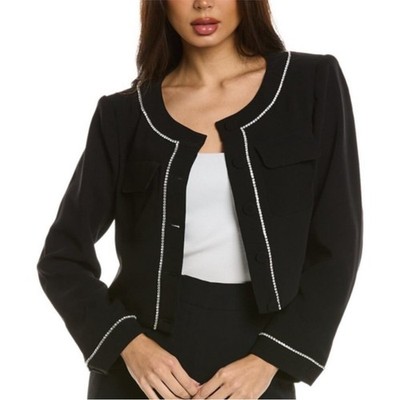 NWT Cinq à Sept Jacket Rina Chrystal Trim in Black