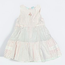 Vintage Toddler Dress Cottagecore Pink Plaid Embroidered Flowers 4T Spring