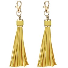 2pcs Leather Tassels 6" Keychain Tassel with Lobster Swivel Light Yellow