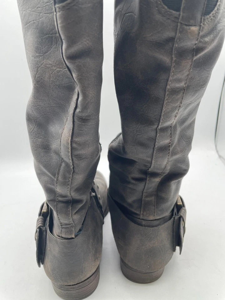 Bota hasta la rodilla Madeline para mujer talla 7,5 de cuero negro cremallera lateral tacón bloque Foto 3 de 4