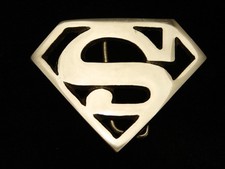 PL25163 NOS VINTAGE 1970s  SUPERMAN LOGO  COMIC SUPERHERO SOLID BRASS BUCKLE