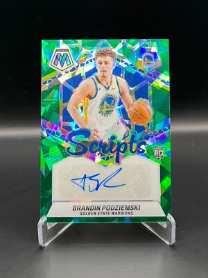 2023-24 Panini Mosaic Basketball Brandin Podziemski Scripts Green Cracked Ice