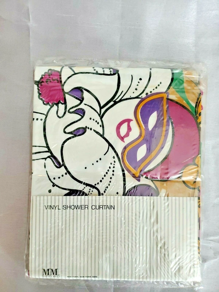 Cortina de ducha de vinilo vintage Maytex Mills Mardi Gras payasos de Nueva Orleans nueva en paquete Foto 2 de 2