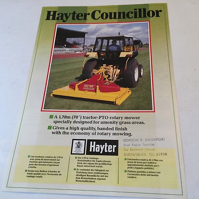 HAYTER Stadtrat Kreiselmäher Original Vintage 1985 Verkaufsprospekt