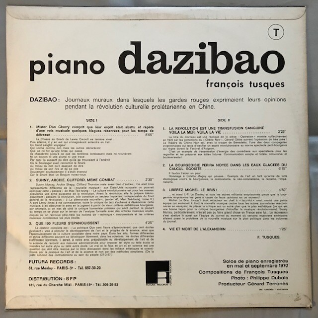 François Tusques ‎– Piano Dazibao Vinyl LP France 1972 Great copy