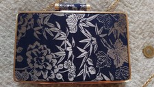 Stunning New Oasis Silver Gold Navy Outer Cotton Elegant Flowery Clutch Bag