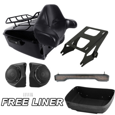 King Trunk Pad Mount Rack Tail Light Speakers Fit For Harley CVO Touring 2014-26