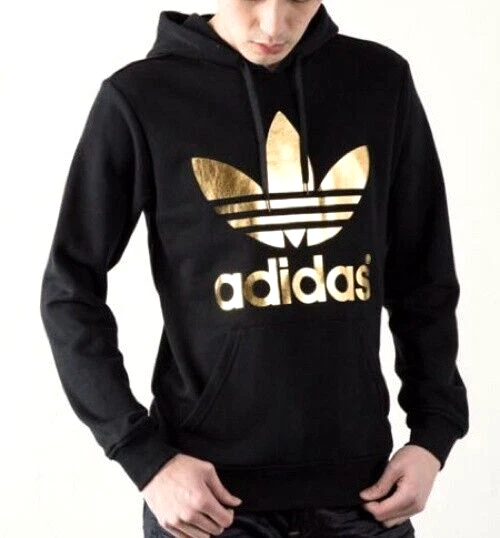 XL adidas Originals Menu0026#039;s Classic GOLD FOIL TREFOIL HOODIE BLACK/GOLD  LAST 1 | eBay