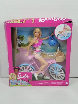 Barbie Bicycle 11.5'' Doll Rolling Wheels w/ Basket & Accessories Damaged Box