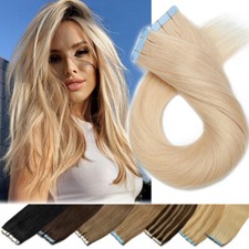 US CLEARANCE Tape In Skin Weft 100 Human Hair Extensions 60PCS THICK Full Head