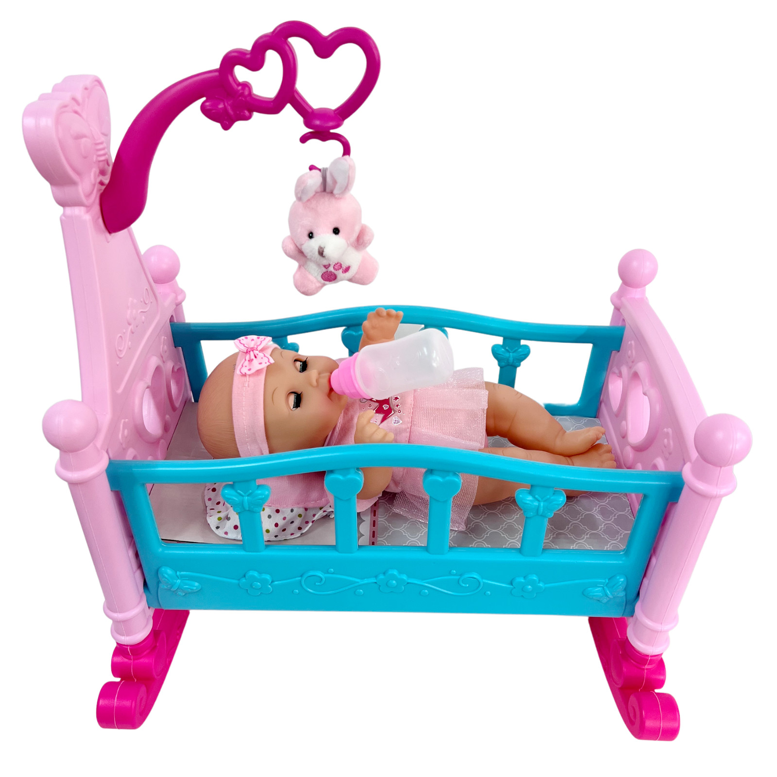 Baby Teo Neonato 28cm Rosa con Lettino e Suoni foto 2