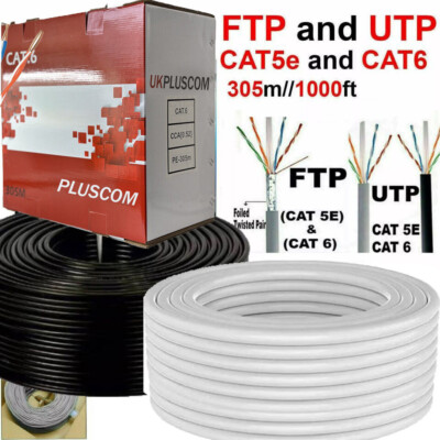 Cavo Ethernet Cat5e UTP Esterno 305m – RJ45, Nero, Bobina, Velocità Gigabit (CCA)