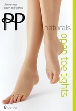 Pretty Polly Naturals Open Toe Tights 8 Denier Toeless Tights with loop