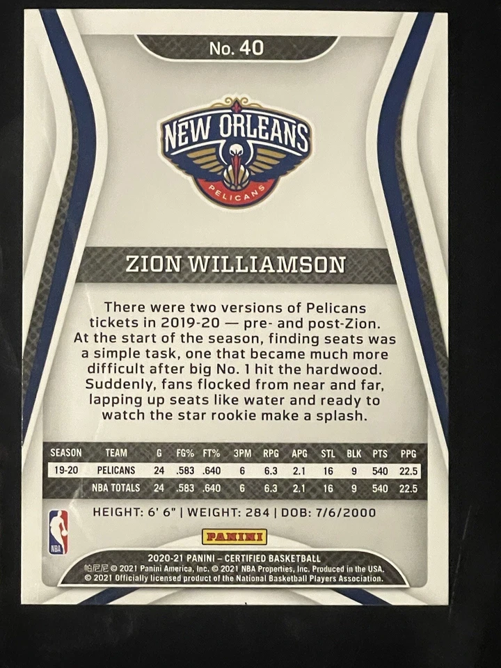 2020-21 Certified Asia Exclusive Zion Williamson #40 - Image 2 of 2