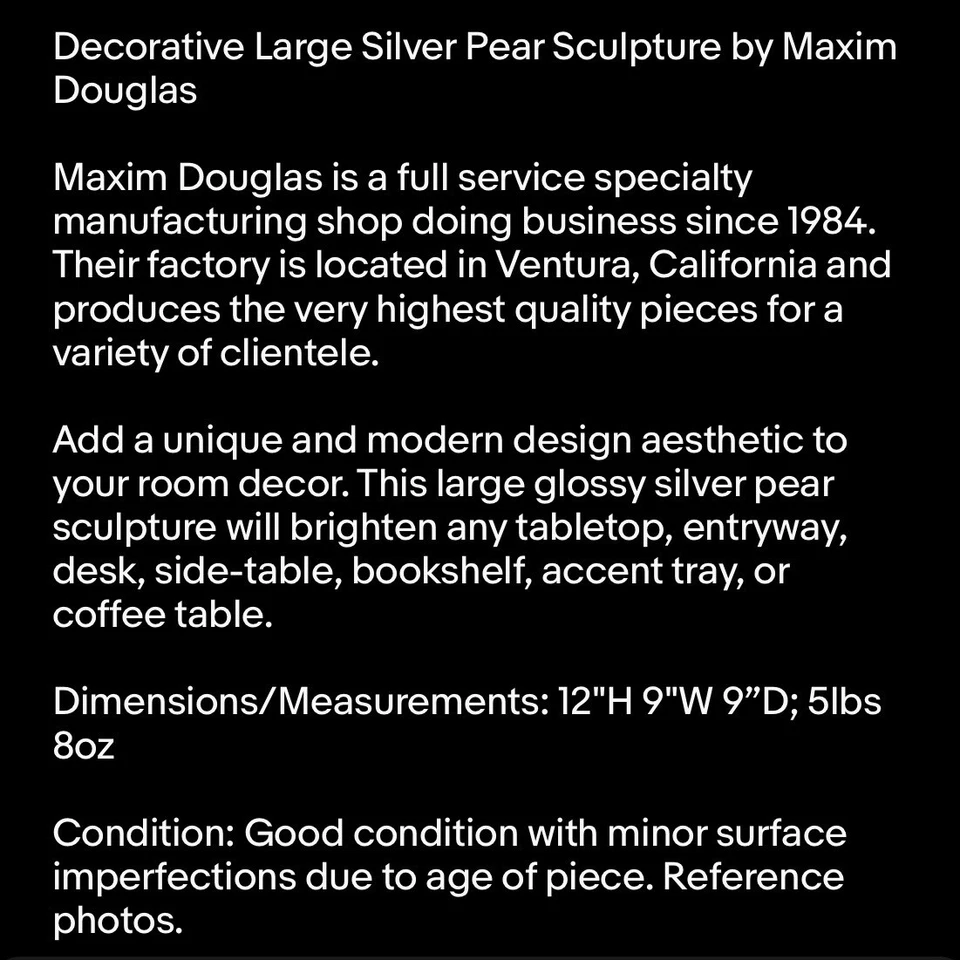 Escultura decorativa grande de pera de plata de Maxim Douglas Foto 3 de 4