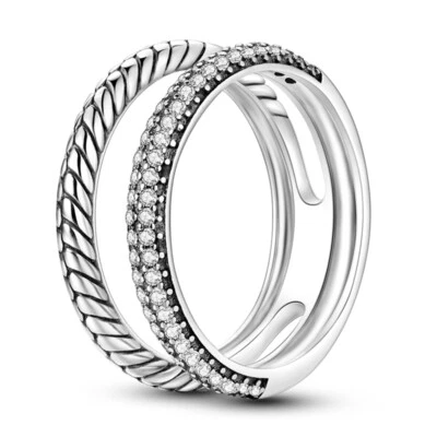 MULA Europäische Schlange Finger Ring Sparkling CZ Frauen Schmuck 925 Versilbert - Bild 1 von 4